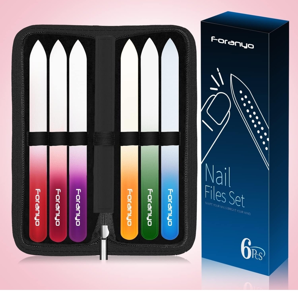 6 Glass Nail File Set Foranyo New Manicure Pedicure Salon Double‎ Sided
